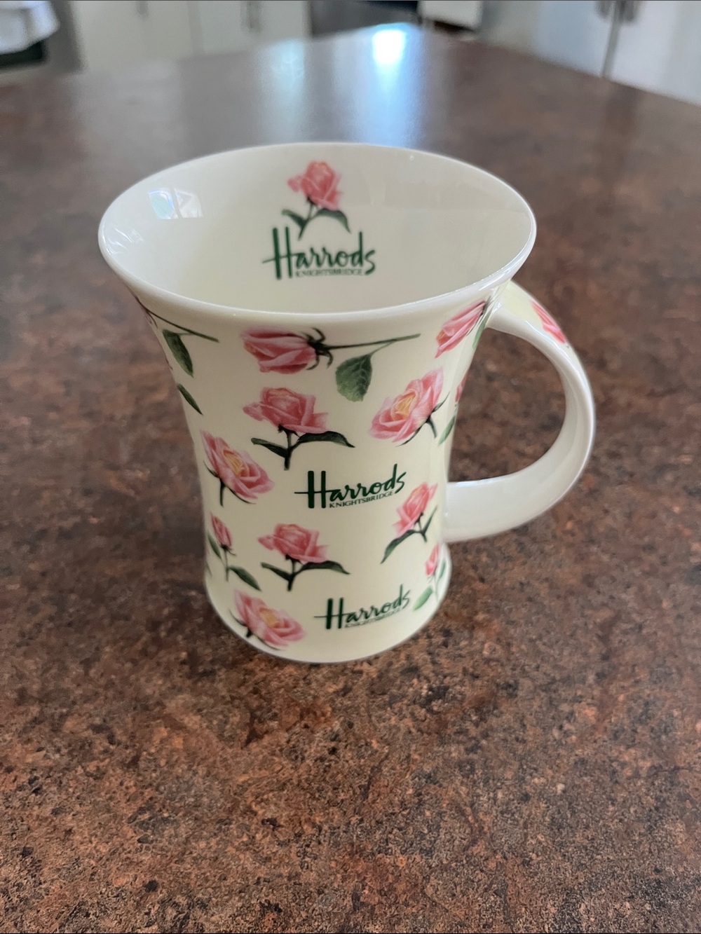Harrods NEW Rose Pattern porcelain coffee tea mug in Pink Green floral pattern